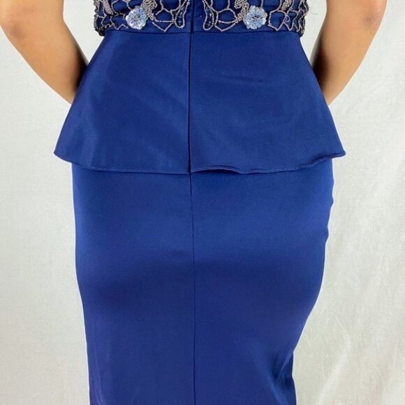 Marchesa Notte Navy Lace Ruffle Formal Gown $1195 - Picture 9 of 13